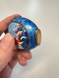 Six Chinese famille rose, enamelled copper and inside-painted glass snuff bottles, various signatures, Qianlong mark, 19/20th C.
