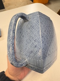 A Chinese blue-enamelled Yixing stoneware teapot, Jinxi Epu 荊溪萼圃監製 mark, 18/19th C.