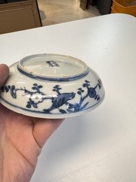 Five Chinese blue and white 'Phoenix' saucers, Wanli mark and of the period