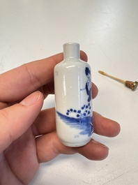 Four Chinese blue and white snuff bottles, 19th C.
