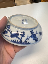 Five Chinese blue and white 'Phoenix' saucers, Wanli mark and of the period