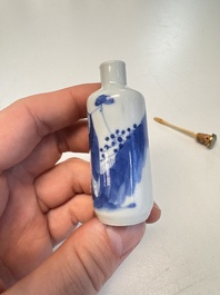 Four Chinese blue and white snuff bottles, 19th C.