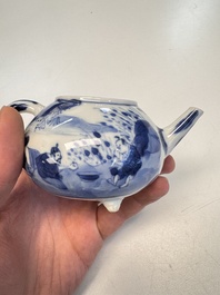 A Chinese blue and white covered tea caddy and a covered teapot with ducks, Kangxi