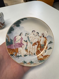 A Chinese famille rose 'Judgement of Paris' cup and saucer, Qianlong