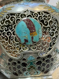 A Japanese enamelled reticulated silver 'koro' censer, Meiji, 19th C.