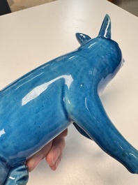 A Chinese turquoise-glazed model of a dog, Qianlong mark, 19th C.
