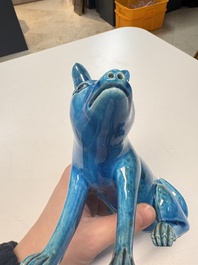 A Chinese turquoise-glazed model of a dog, Qianlong mark, 19th C.