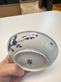 Five Chinese blue and white 'Phoenix' saucers, Wanli mark and of the period
