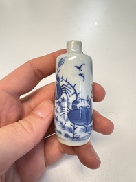 Four Chinese blue and white snuff bottles, 19th C.
