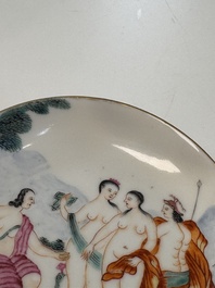 A Chinese famille rose 'Judgement of Paris' cup and saucer, Qianlong