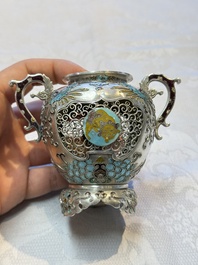 A Japanese enamelled reticulated silver 'koro' censer, Meiji, 19th C.