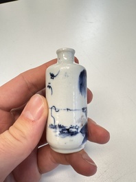 Two Chinese blue, white and copper-red snuff bottles with figural design, 19th C.