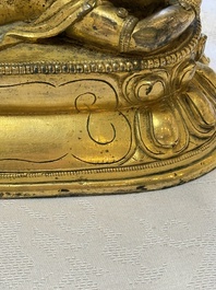 A fine Sino-Tibetan gilt-bronze figure of Mahakala, 18th C.