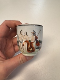 A Chinese famille rose 'Judgement of Paris' cup and saucer, Qianlong