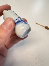 Four Chinese blue and white snuff bottles, 19th C.
