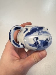 A Chinese blue and white covered tea caddy and a covered teapot with ducks, Kangxi