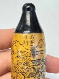 Two Chinese glass snuff bottles and a buffalo bone snuff bottle, Xianfeng mark, 19th C.