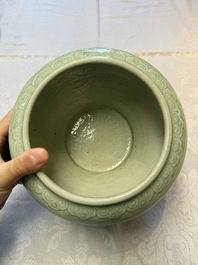 A Chinese celadon-glazed 'Flower Scroll' jar, Qianlong