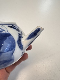 A Chinese blue and white covered tea caddy and a covered teapot with ducks, Kangxi