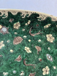 A Chinese verte biscuit oval dish, 19/20th C.