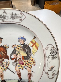 A very rare Chinese export 'Scotsmen' plate, Qianlong, ca. 1745