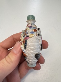 Six Chinese famille rose, enamelled copper and inside-painted glass snuff bottles, various signatures, Qianlong mark, 19/20th C.