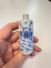 Four Chinese blue and white snuff bottles, 19th C.
