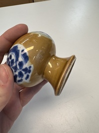 A Chinese blue and white capucine-ground rosewater sprinkler with silver mount, Kangxi