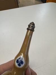 A Chinese blue and white capucine-ground rosewater sprinkler with silver mount, Kangxi