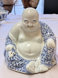 A Chinese blue and white Milefo Buddha, Wei Hongtai 魏洪泰 mark, 19th C.