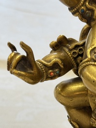 A fine Sino-Tibetan gilt-bronze figure of Mahakala, 18th C.