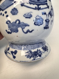 A Chinese blue and white 'Antiquities' wall vase, Kangxi