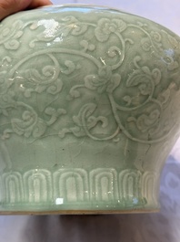 A Chinese celadon-glazed 'Flower Scroll' jar, Qianlong