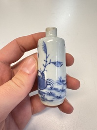 Four Chinese blue and white snuff bottles, 19th C.