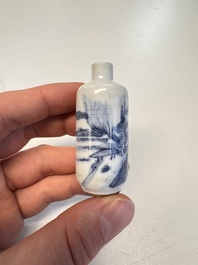 Four Chinese blue and white snuff bottles, 19th C.