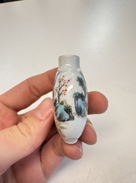 Two Chinese famille rose '18 Luohan' snuff bottles, Qianlong and Daoguang marks, 19th C.