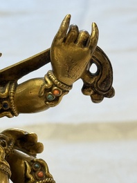 A fine Sino-Tibetan gilt-bronze figure of Mahakala, 18th C.