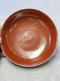 A pair of Chinese coral-red-glazed plates, Qianlong