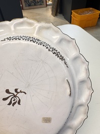 A Chinese Canton enamel flower-shaped 'Three Star Gods' plate, Qianlong
