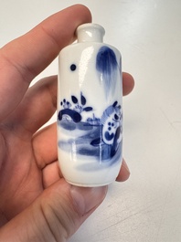 Four Chinese blue and white snuff bottles, 19th C.