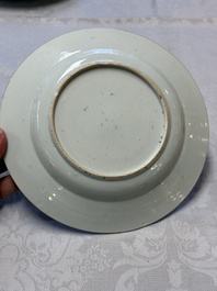 A pair of fine Chinese famille rose black-ground 'Scrolls and Flowers' plates, Yongzheng/Qianlong