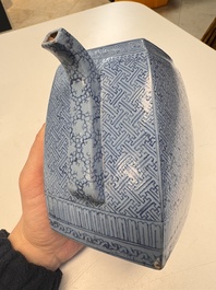 A Chinese blue-enamelled Yixing stoneware teapot, Jinxi Epu 荊溪萼圃監製 mark, 18/19th C.