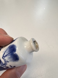 Four Chinese blue and white snuff bottles, 19th C.