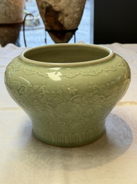 A Chinese celadon-glazed 'Flower Scroll' jar, Qianlong