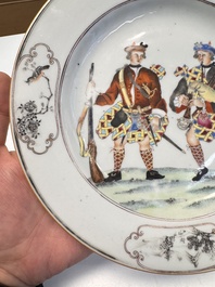 A very rare Chinese export 'Scotsmen' plate, Qianlong, ca. 1745
