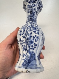 A Chinese blue and white vase with handles and a bowl, Kangxi mark, Kangxi and later