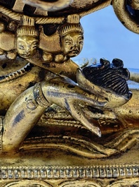 A fine Sino-Tibetan gilt-bronze figure of Mahakala, 18th C.