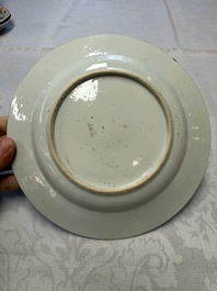 A pair of fine Chinese famille rose black-ground 'Scrolls and Flowers' plates, Yongzheng/Qianlong