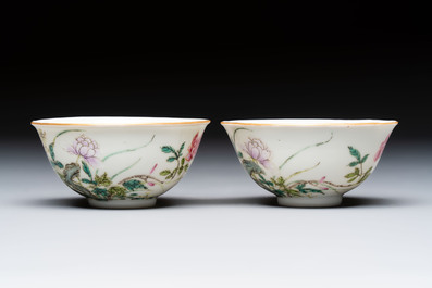 A pair of Chinese famille rose bowls with floral design, Guangxu mark of the period
