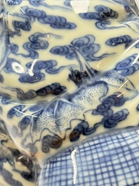 A Chinese blue and white Milefo Buddha, Wei Hongtai 魏洪泰 mark, 19th C.
